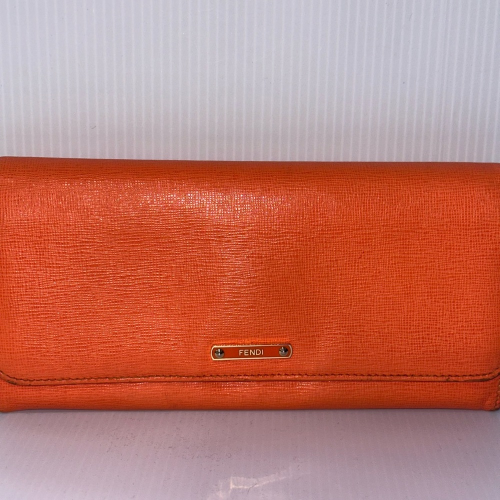 FENDI Wallet  Orange Leather Authentic